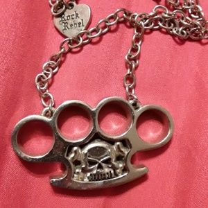Brass Knuckle/ skull and crossbones necklace